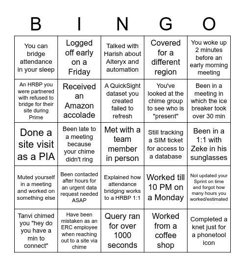 PIA Bingo Card