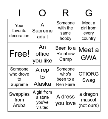 Supreme 2022 Bingo Card