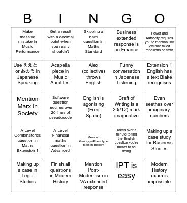 Minecraft Commune HSC Trials Bingo Card