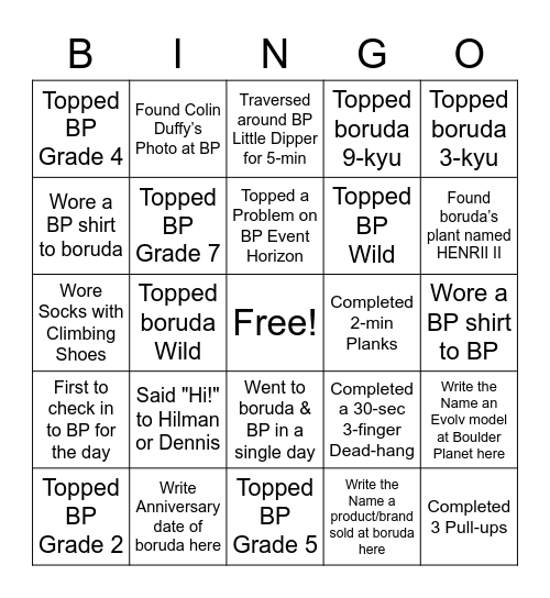 boruda x Boulder Planet (Aug 2022) Bingo Card