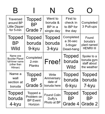 boruda x Boulder Planet: August 2022 Bingo Card