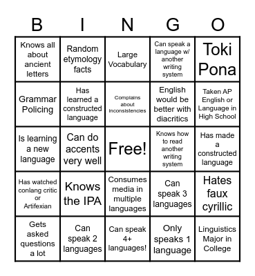 Linguistics Bingo Card