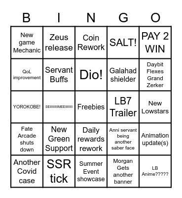 FateGO Anni 7 Bingo Card