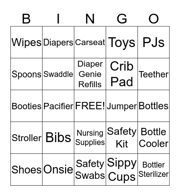 Janell's Baby Shower Bingo Card