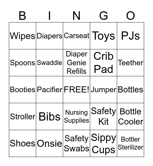 Janell's Baby Shower Bingo Card