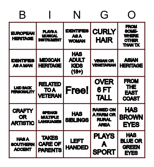 DIVERSITY BINGO Card