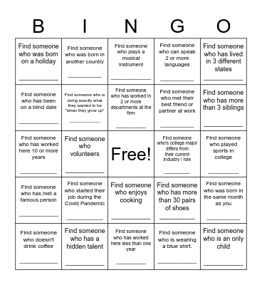 Find Someone Who... Bingo Card