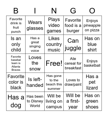 Get To Know Me Bingo Card