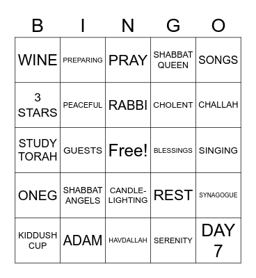 Shabbat Bingo Card