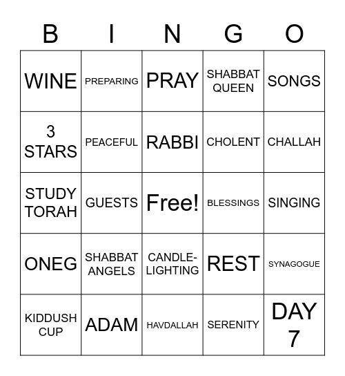 Shabbat Bingo Card