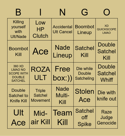 Raze Bingo Card