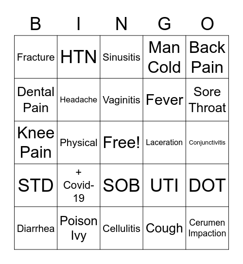 CareNow Bingo Card