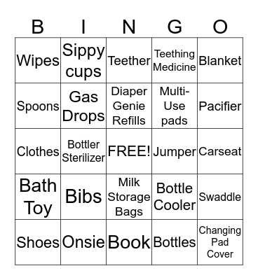 Janell's Baby Shower Bingo Card