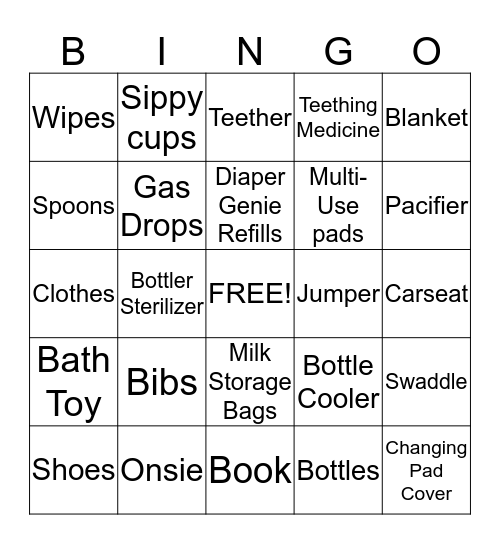 Janell's Baby Shower Bingo Card