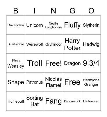 Harry Potter Bingo Card