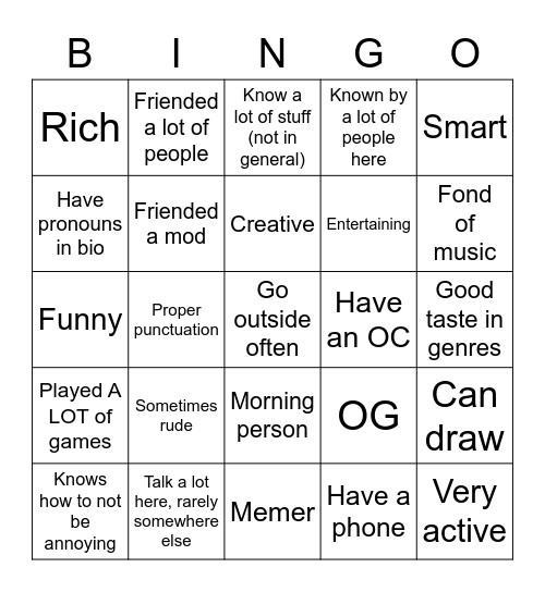 Random bingo go! Bingo Card