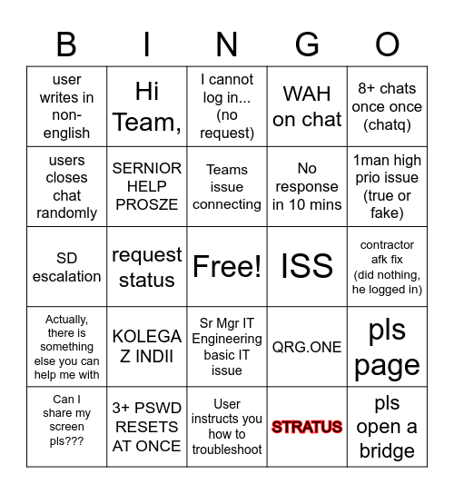 CHATGO Bingo Card