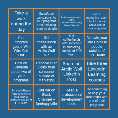 Events Team Bingo Card