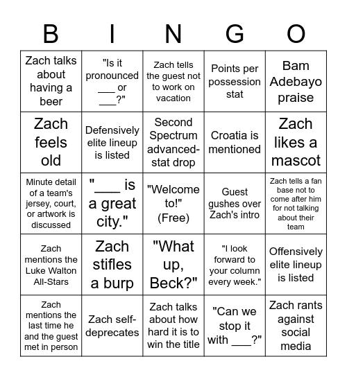 Lowe Post Bingo Card