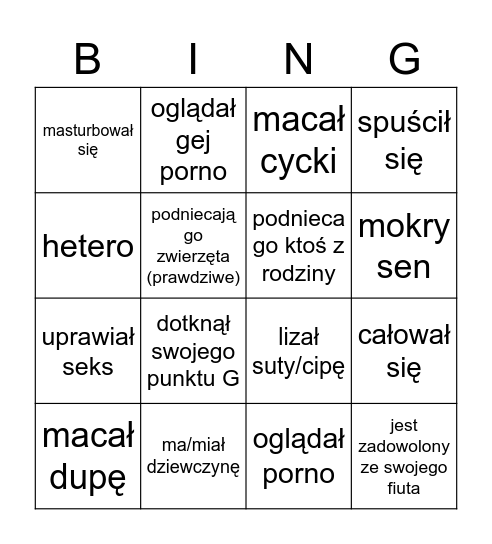 co do ciebie pasuje Bingo Card