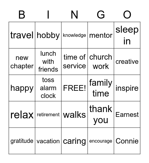 RETIREMENT Bingo Card