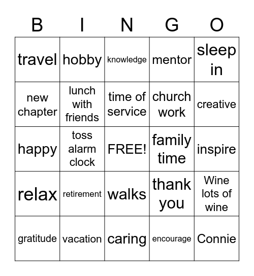 RETIREMENT Bingo Card