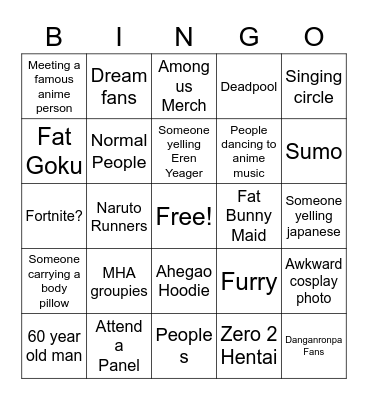 Anime Con Bingo Card