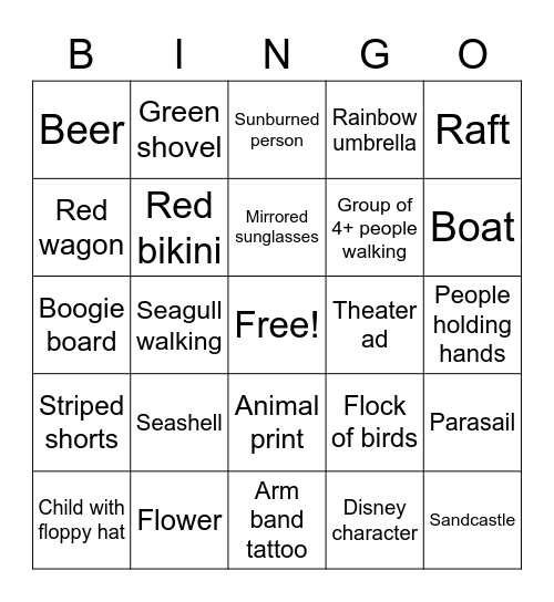 Beach Day Bingo Card