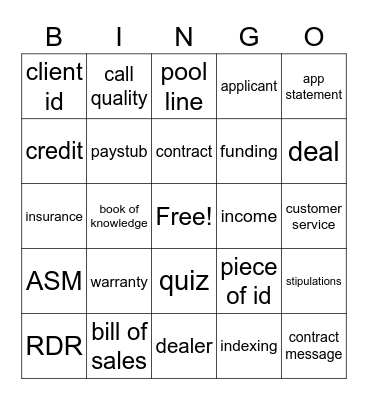 Funding Dept. Bingo Card