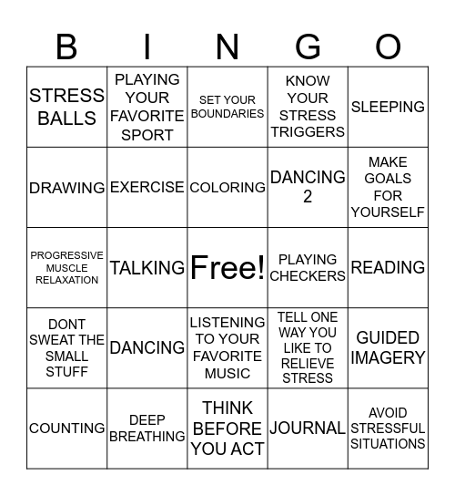 STRESS MANAGEMENT BINGO Card