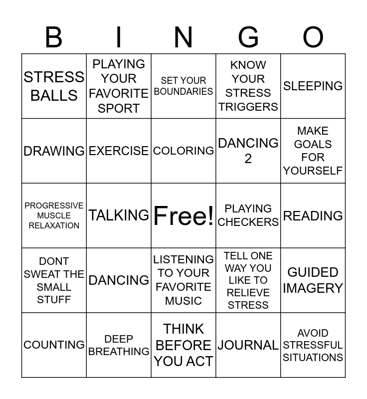 STRESS MANAGEMENT BINGO Card