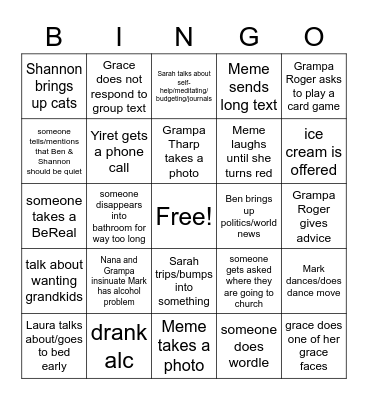 Family Bingo Card