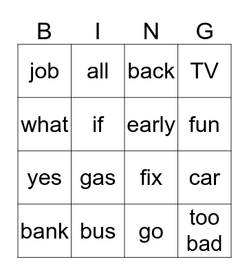 Untitled Bingo Card