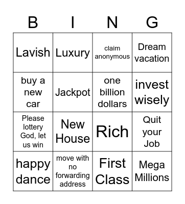 Lottery Bingo - things associated with Winning Bingo Card