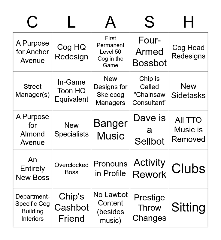 Corporate Clash 1.3 Bingo Card