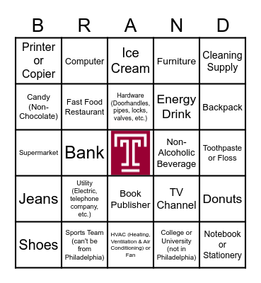 Brand Bingo Card