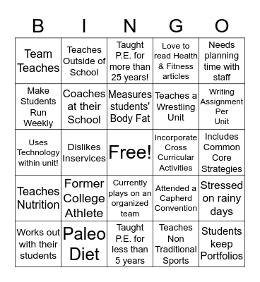 Find One Person Per Square - Person Initials their Square Bingo Card