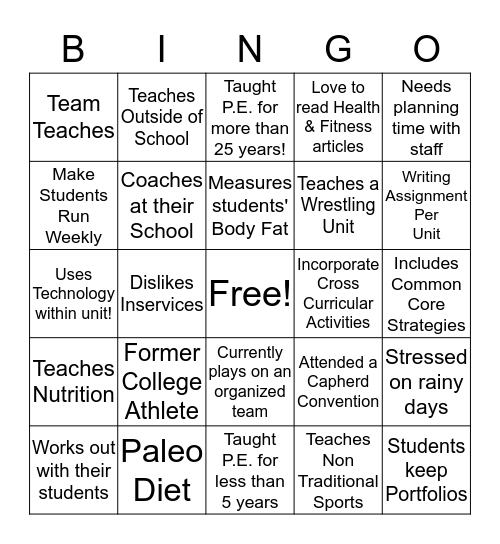 Find One Person Per Square - Person Initials their Square Bingo Card