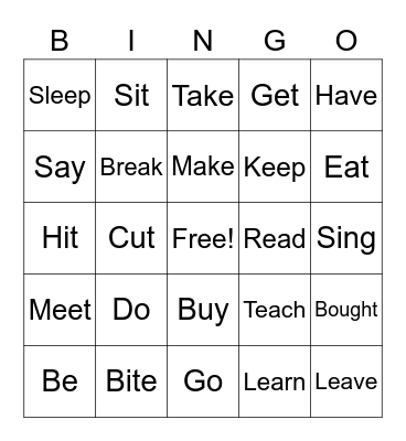 Verbs Bingo Card