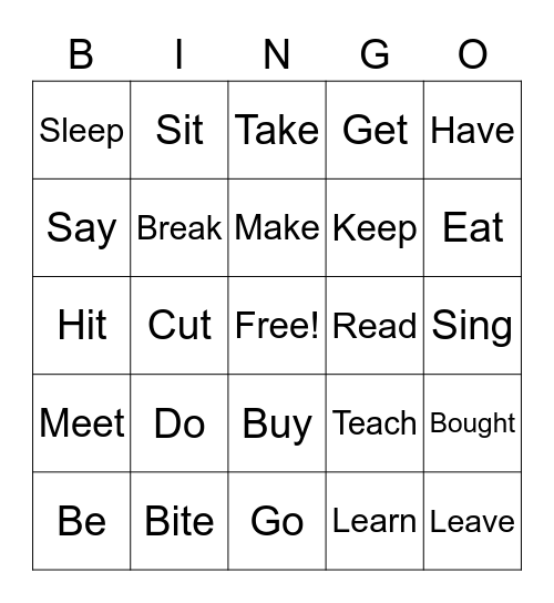 Verbs Bingo Card