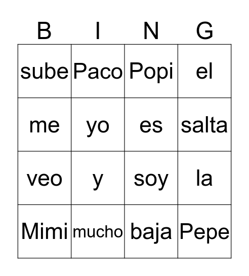 Semana 1 Bingo Gr1 Bingo Card