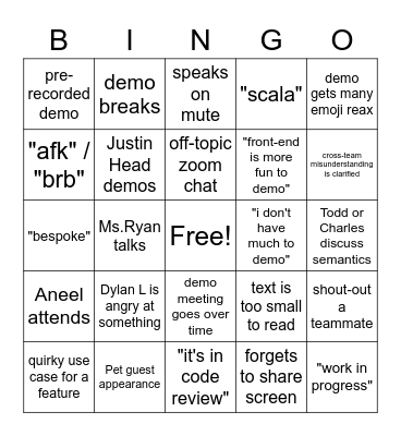 End-of-Sprint Demos Bingo Card