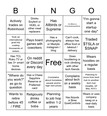 Tech New Grad BINGO Card