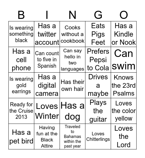 Find me! Bingo Card