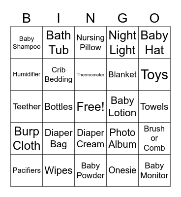 Baby Shower Bingo Card