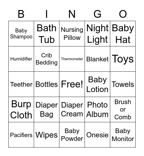 Baby Shower Bingo Card