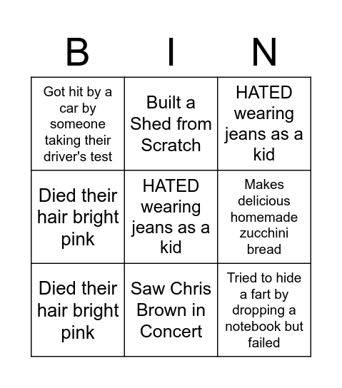 Find a Friend Who... Bingo Card