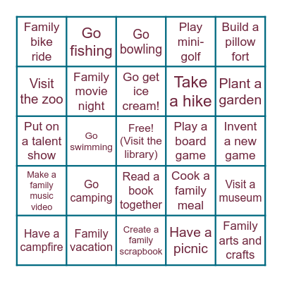 Family Fun Bingo Card