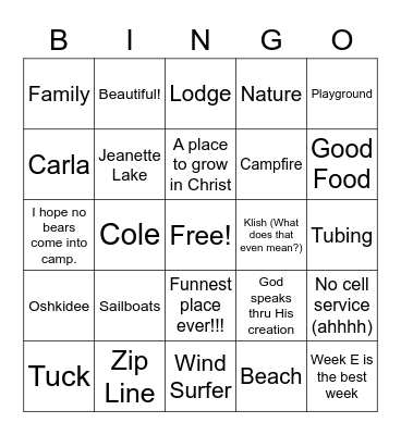 Oshkidee Bingo Card