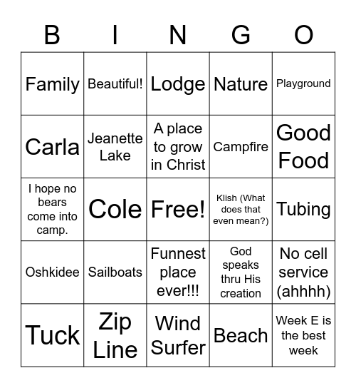 Oshkidee Bingo Card